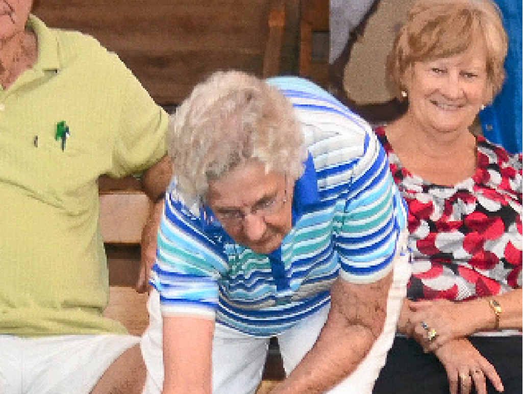Teammates watch on as Wesley Indoor Bowls Club president Mavis Stacey takes a shot. Teammates watch on as Wesley Indoor Bowls Club president Mavis Stacey takes a shot.